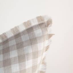 Linen Gingham Pillow Cover Farmhouse Fringe Pillow, Custom Size - thumbnail 3