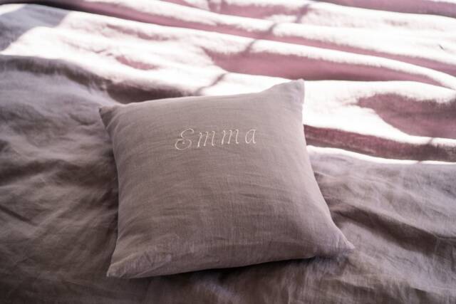 Custom Embroidery Pillow Case/Natural Linen Decorative Cover Personalized Initials Bed - image 1
