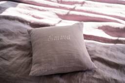 Custom Embroidery Pillow Case/Natural Linen Decorative Cover Personalized Initials Bed - thumbnail 1