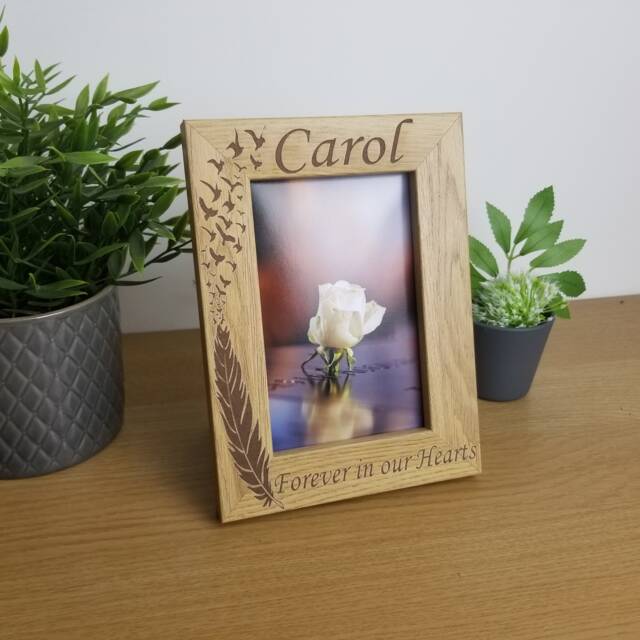 Memorial Photo Frame, Personalised Picture Sympathy Gift, Feather & Wing Design, Forever in My Heart, Wedding Bereavement Tribute, Mum Dad - image 1