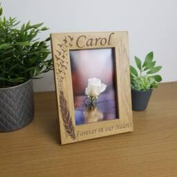 Memorial Photo Frame, Personalised Picture Sympathy Gift, Feather & Wing Design, Forever in My Heart, Wedding Bereavement Tribute, Mum Dad - thumbnail 1
