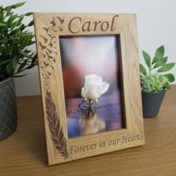 Memorial Photo Frame, Personalised Picture Sympathy Gift, Feather & Wing Design, Forever in My Heart, Wedding Bereavement Tribute, Mum Dad - thumbnail 2