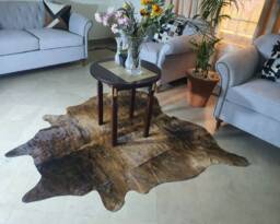 Brindle Cowhide Rug, Custom Rug For Bedroom, Brazilian Hair On Hides, Ready To Ship - thumbnail 1