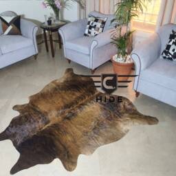 Brindle Cowhide Rug, Custom Rug For Bedroom, Brazilian Hair On Hides, Ready To Ship - thumbnail 2