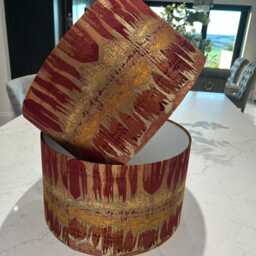 Handmade Lampshade in Fryetts Inca Abstract Print Red, Gold, Orange, Copper Colours. Various Sizes Available, Ceiling Or Table Lamp Options - thumbnail 3