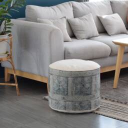 Vintage Hmong Hemp Ottoman Pouf Rustic Hill Tribe Design, Natural Kapok Insert