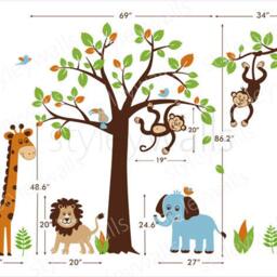 Jungle Tree Wall Decal, Animals Safari & Sticker For Baby Nursery Decor - thumbnail 3