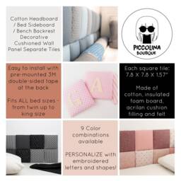 Square Peel & Stick Upholstered Wall Panels, Cotton Color-Selection Cute Bed Headboard Sideboard Decoration, Kids Twin Single Tiles - thumbnail 4