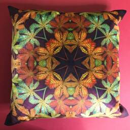 Luxury Velvet Golden Terracotta Green Leaves Cushion - Settee Sofa Statement Decorative Accent Pillow - thumbnail 1