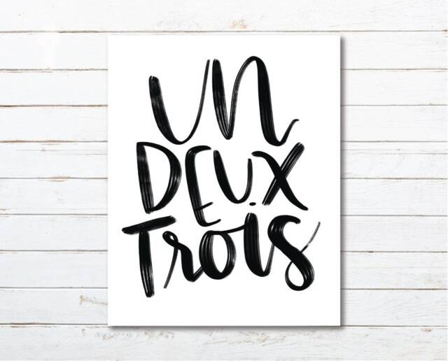 French Numbers Art Print, Un Deux Trois Typography - Digital Download - image 1