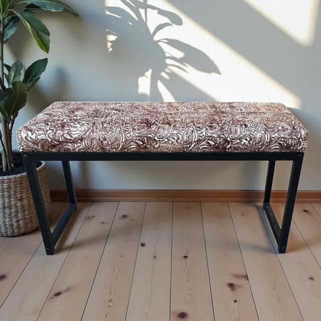 Genuine Leather & Steel Bench For Entry Way, Dining, Bedroom - Ivory Chocolate Floral - Fpb - image 1
