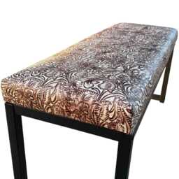 Genuine Leather & Steel Bench For Entry Way, Dining, Bedroom - Ivory Chocolate Floral - Fpb - thumbnail 4