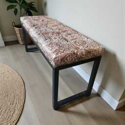 Genuine Leather & Steel Bench For Entry Way, Dining, Bedroom - Ivory Chocolate Floral - Fpb - thumbnail 3