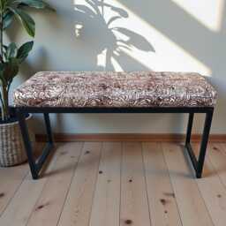 Genuine Leather & Steel Bench For Entry Way, Dining, Bedroom - Ivory Chocolate Floral - Fpb