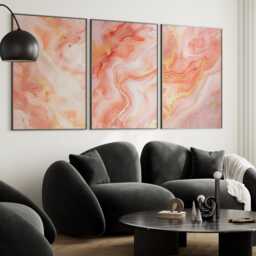 Pink & Gold Marble Wall Prints, Fluid Set Of 3 Posters, Abstract Art, Bedroom Home Decor, Gallery 2890 - thumbnail 2