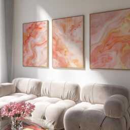 Pink & Gold Marble Wall Prints, Fluid Set Of 3 Posters, Abstract Art, Bedroom Home Decor, Gallery 2890 - thumbnail 3