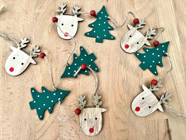 Christmas Garland, Rudolph Reindeer & Tree Wooden Bunting, Bunting - image 1