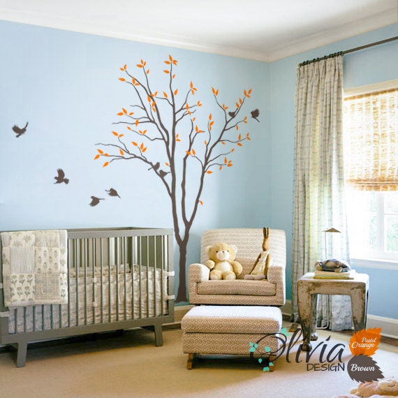 Baby Nursery Tree Wall Decal Huge Tree Decals Decor Mural Shape Kids Room Decoration Cute Birds Sticker - Nt026 - image 1