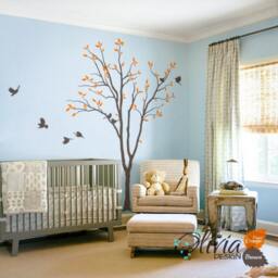 Baby Nursery Tree Wall Decal Huge Tree Decals Decor Mural Shape Kids Room Decoration Cute Birds Sticker - Nt026 - thumbnail 1