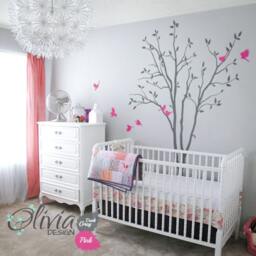 Baby Nursery Tree Wall Decal Huge Tree Decals Decor Mural Shape Kids Room Decoration Cute Birds Sticker - Nt026 - thumbnail 2