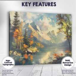 Majestic Snowy Mountain Lake Autumn Forest Reflection Landscape Canvas Wall Art Print Decor Picture Ready To Hang - thumbnail 1