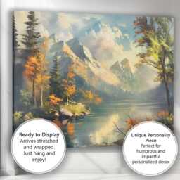 Majestic Snowy Mountain Lake Autumn Forest Reflection Landscape Canvas Wall Art Print Decor Picture Ready To Hang - thumbnail 3
