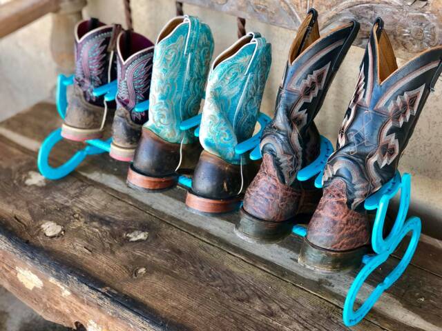 Boot Rack, Holds 3 Pairs Of Boots, Horseshoe Decor, Art, Storage, Organizer, Country Decor, Turquoise Rack - image 1