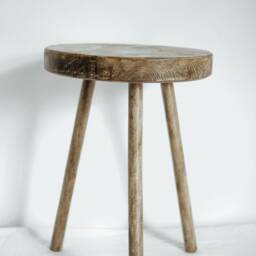 Round Rustic Wooden Sofa End Table - thumbnail 2