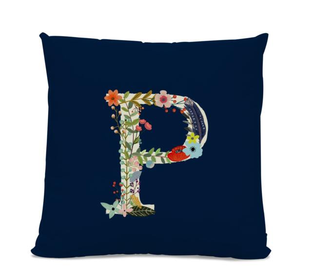 Initial Pillow - Floral Letter With P Monogrammed Custom Throw Flower Monogram
