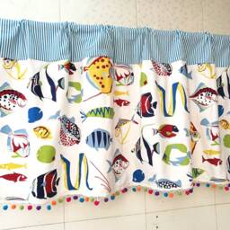 Cafe Curtain Window Valance/Kids Nursery/Child Playroom/Bathroom Shower CurtainSealife Fish Pom Pom, Fishing Decor, Freegift - thumbnail 2
