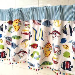 Cafe Curtain Window Valance/Kids Nursery/Child Playroom/Bathroom Shower CurtainSealife Fish Pom Pom, Fishing Decor, Freegift - thumbnail 3
