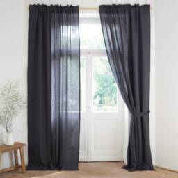 Charcoal Linen Curtain Tie Back, Medium Linen - thumbnail 2