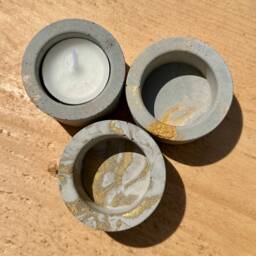Unique Concrete Tea Light Holders/Gift Gold Home Decor - thumbnail 2