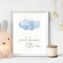 Sweet Dreams Nursery Print, Pink Cloud, Stars Art - thumbnail 3