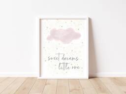 Sweet Dreams Nursery Print, Pink Cloud, Stars Art - thumbnail 1