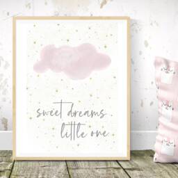 Sweet Dreams Nursery Print, Pink Cloud, Stars Art - thumbnail 2