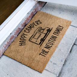 Happy Campers Doormat - Personalized Family Name Mat Custom Travelling Camper Rug Cute Mobile Home Coir - thumbnail 2