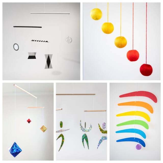 Montessori Mobile Set Of 5 - Munari, Gobbi, Octahedron, Dancers & Rainbow For Newborn Visual Development Nursery Decor - image 1