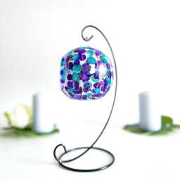 Hand Painted Abstract Glass Candle Holder Teal, Purple & Gold - thumbnail 2