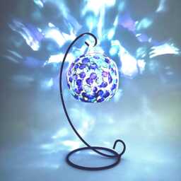 Hand Painted Abstract Glass Candle Holder Teal, Purple & Gold - thumbnail 1