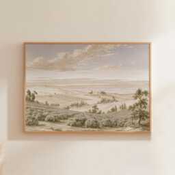 Beige Countryside Landscape Poster, Vintage Paper Wall Art - thumbnail 1