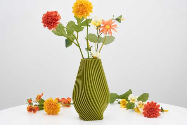Olive Green Spiral Vase - Modern Wavy Ornament For Faux Flowers, Eco-Friendly Pla - image 1