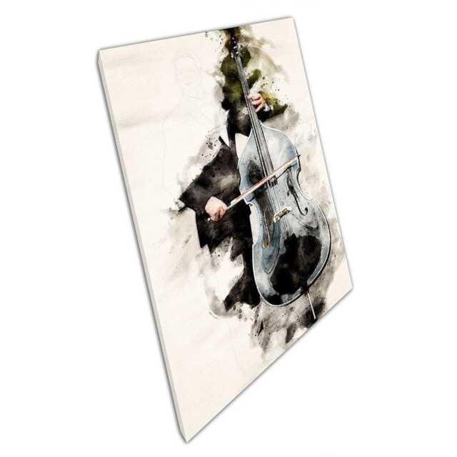 Mysterious Tuxedo Man Double Bass Watercolour Canvas Art Print For Home Office Decor - image 1