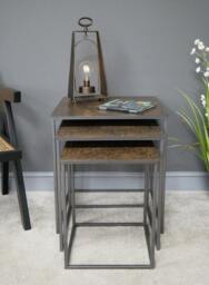 Nested Floral Industrial Style Coffee Tables - Brown Nest Of - thumbnail 4