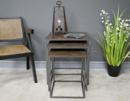 Nested Floral Industrial Style Coffee Tables - Brown Nest Of