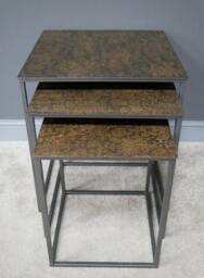 Nested Floral Industrial Style Coffee Tables - Brown Nest Of - thumbnail 2