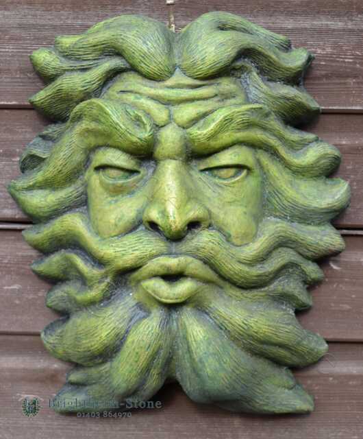 "Large Green Man Decorative Stone Wall Plaque Or Fountain Mask ""North Wind"" 36cm/14" - image 1