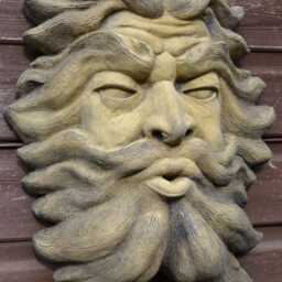 "Large Green Man Decorative Stone Wall Plaque Or Fountain Mask ""North Wind"" 36cm/14" - thumbnail 2