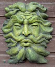 "Large Green Man Decorative Stone Wall Plaque Or Fountain Mask ""North Wind"" 36cm/14" - thumbnail 1