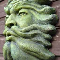 "Large Green Man Decorative Stone Wall Plaque Or Fountain Mask ""North Wind"" 36cm/14" - thumbnail 4